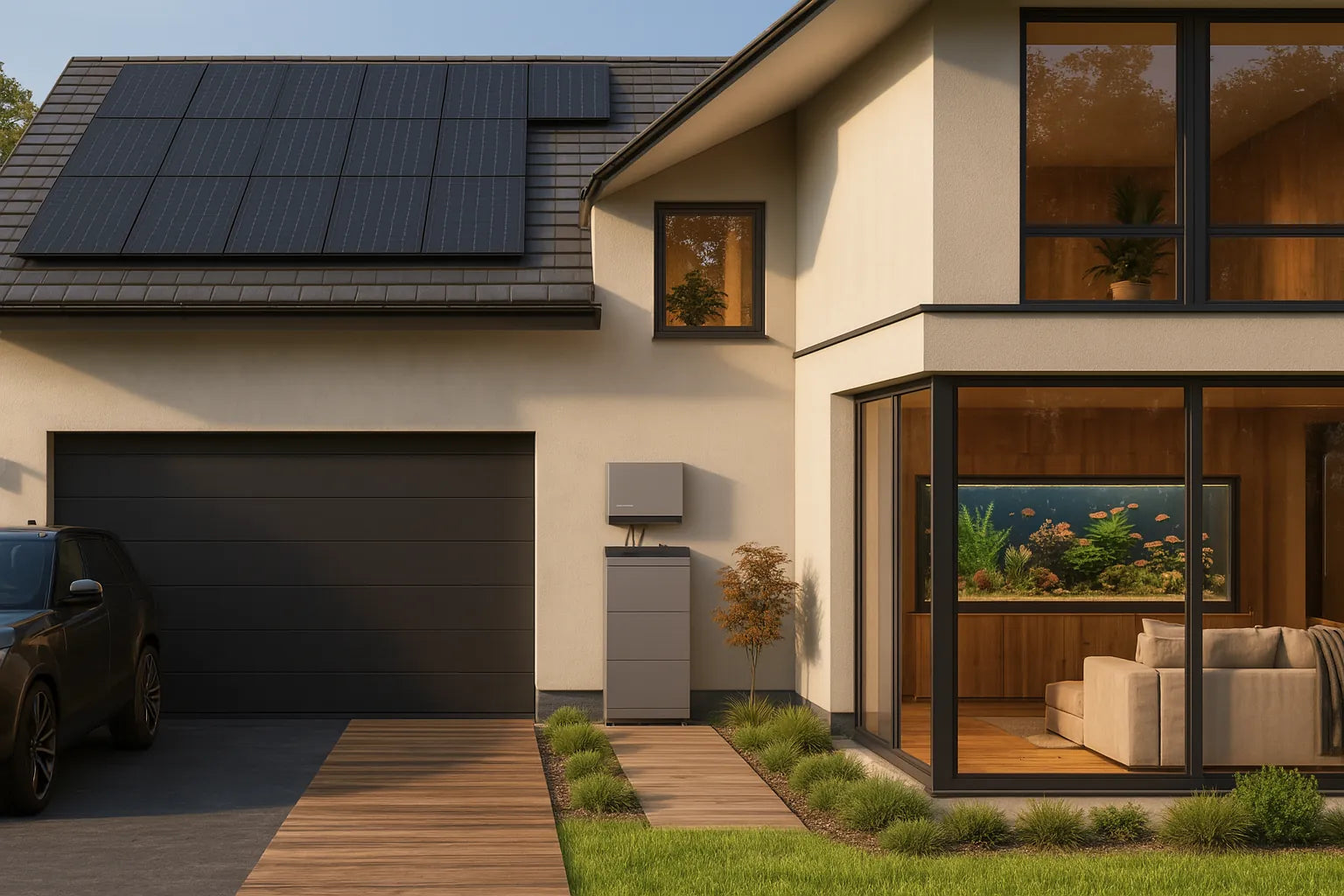 Thuisbatterij bij woning met zonnepanelen. Slimme energieopslag en energiebeheer door Kirlak Elektro