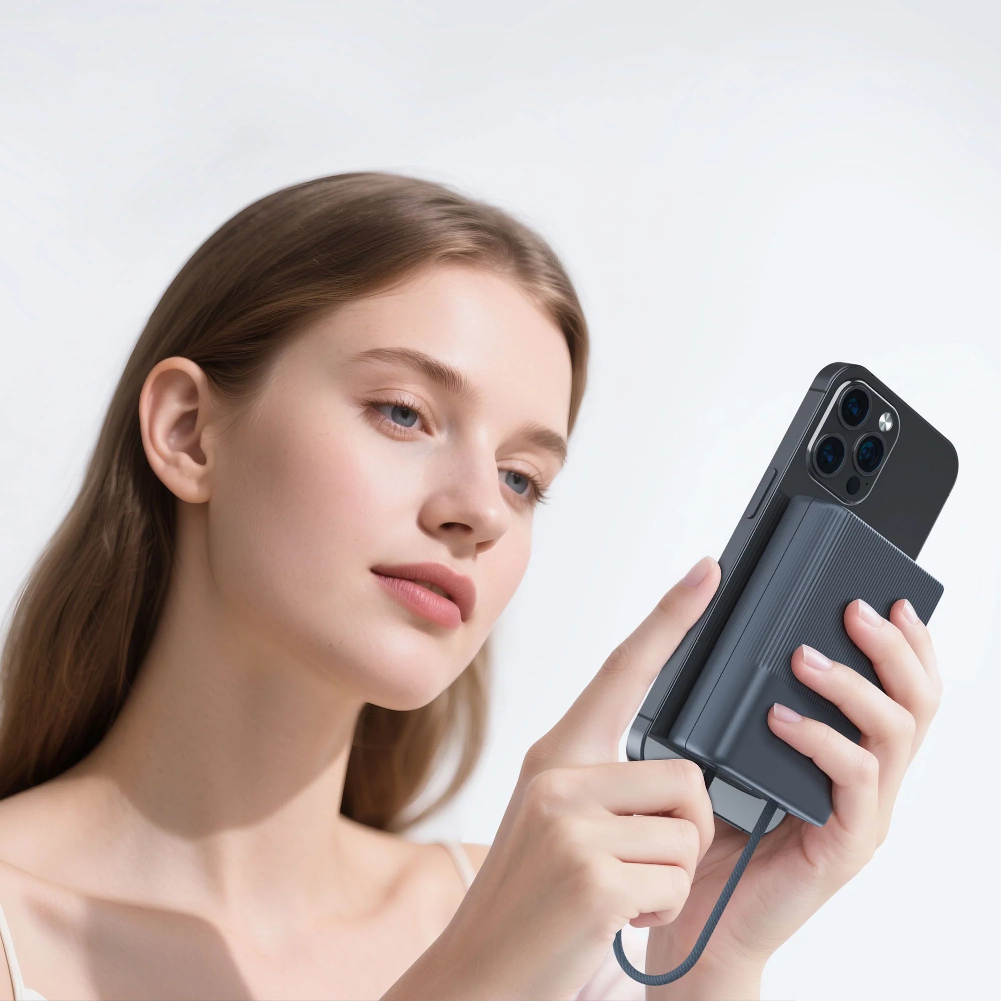 Marstek Magnetic Powerbank magnetisch bevestigd aan iPhone MagSafe draadloos laden